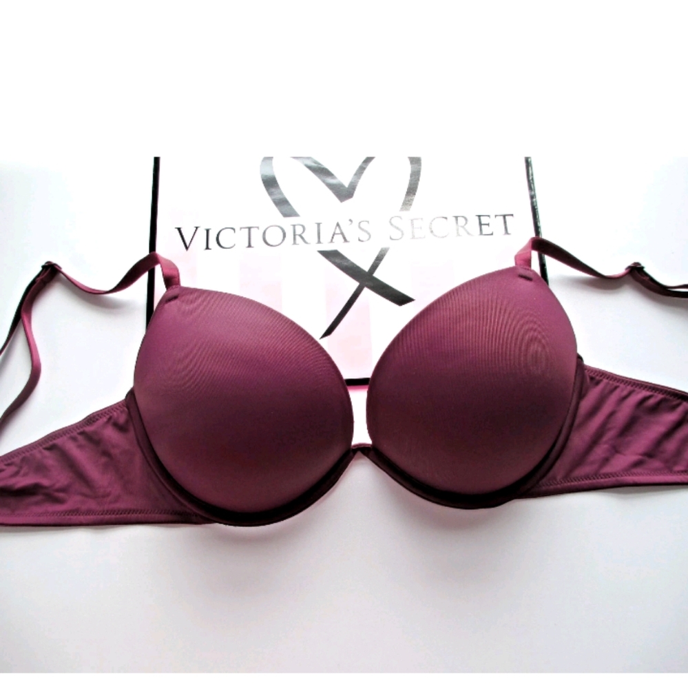 VICTORIA'S SECRET PINK Super Push-Up Bra 36B Rich Maroon Dark Purple VS NWT